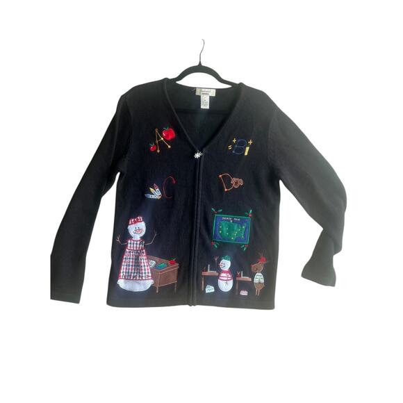 Bechamel Women Vintage 90s Novelty Cottage School Teacher Cardigan Zip Sweater M - Picture 1 of 13